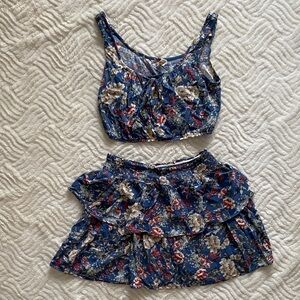 Kingston Blue Floral Two-Piece Skirt Set